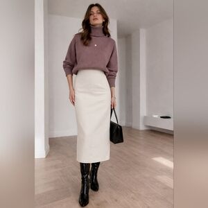 Lamarque Ecru Cotton Jean Column Midi Skirt-Fully Lined